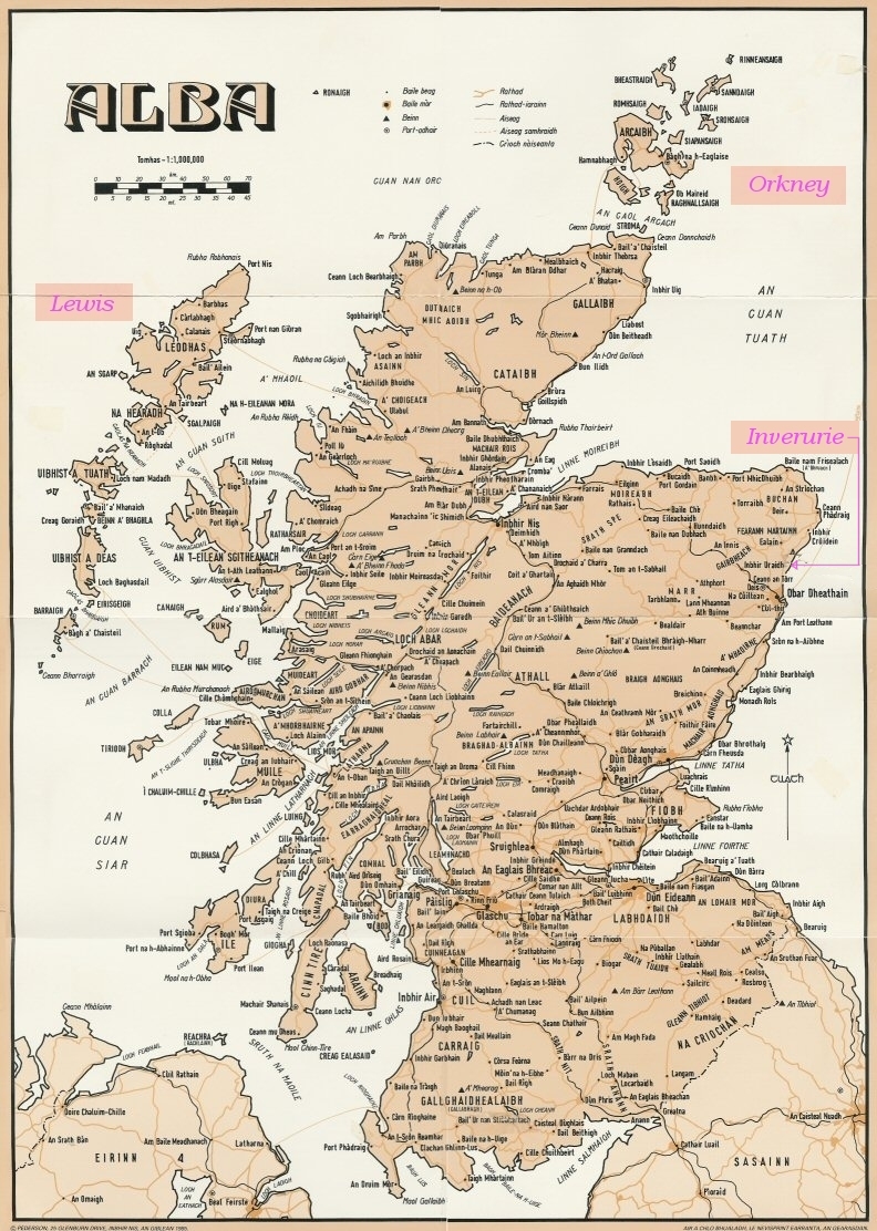 Map of Scotland with place names in Gaelic